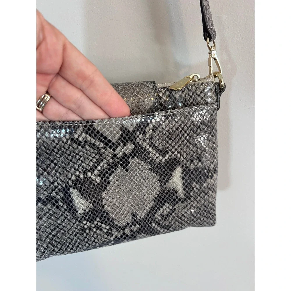 Michael Kors Snakeskin Embossed Crossbody Bag Grey Black Gold MK Logo